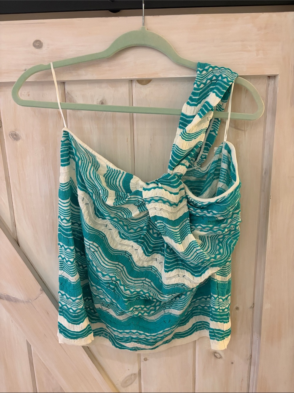 Missoni One Shoulder Women’s Teal and Cream Wave-Pattern Top